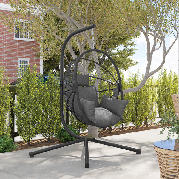 Fauteuil suspendu, fauteuil œuf suspendu, chaise hamac balançoire - panier pliable, coussin rembourré, poche, oreiller, chaise suspendue cocooning intérieur et extérieur, gris