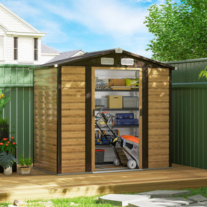 Abri de jardin en métal 2,36 m², cabane de jardin exterieur en acier galvanisé facile à monter, avec kit de fondation, portes doubles avec serrure abri à outils extérieur 213x120x194cm chêne