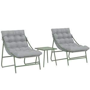 Ensemble bistrot de jardin 3 pièces, salon de jardin extérieur 2 personnes avec 2 chaises, table basse et coussins, mobilier de jardin, terrasse, balcon, véranda, gris clair