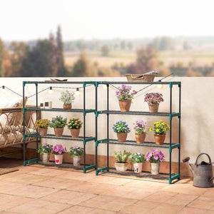 Lot de 2 Étagères à Plantes 4 Niveaux Intérieur Extérieur, Supports pour Plantes en Métal, Assemblage Facile, Support pour Fleurs et Pots, pour Jardin, Balcon, Patio, 90 x 28 x 104 cm, Vert