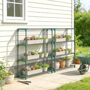 Lot de 2 Étagères à Plantes 4 Niveaux Intérieur Extérieur, Supports pour Plantes en Métal, Assemblage Facile, Support pour Fleurs et Pots, pour Jardin, Balcon, Patio, 90 x 28 x 104 cm, Vert