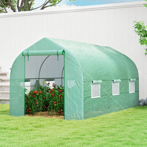 Serre tunnel de jardin 8m², serre de jardin tunnel 400x200x200cm avec 1 porte et 6 fenêtres, pour extérieur, toutes saisons, légumes, fruits, fleurs, bâche PE haute densité 140 g/m² vert