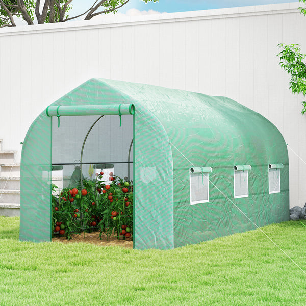 Serre tunnel de jardin 8m², serre de jardin tunnel 400x200x200cm avec 1 porte et 6 fenêtres, pour extérieur, toutes saisons, légumes, fruits, fleurs, bâche PE haute densité 140 g/m² vert