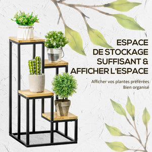 Support pour Plantes Étagère à Fleurs 4 Étagères Différentes Hauteurs Structure Acier - 34 x 34 x 66 cm