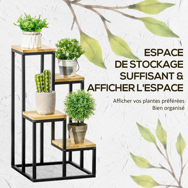 Support pour Plantes Étagère à Fleurs 4 Étagères Différentes Hauteurs Structure Acier - 34 x 34 x 66 cm