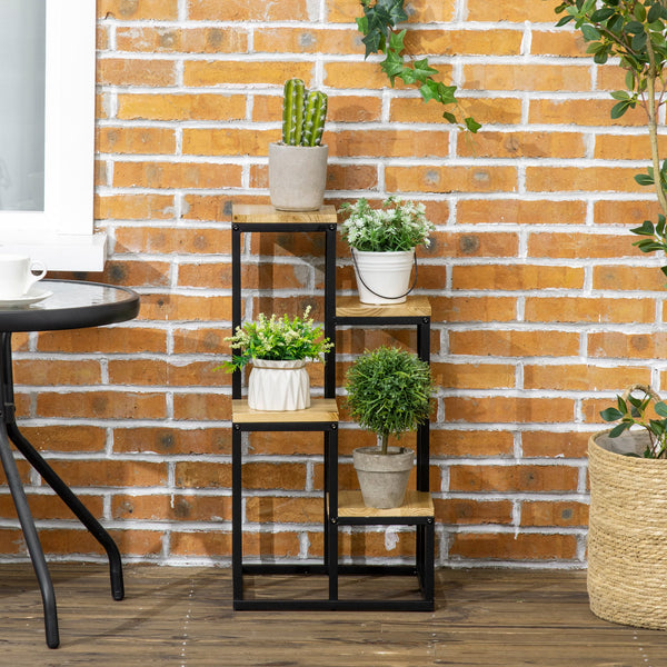 Support pour Plantes Étagère à Fleurs 4 Étagères Différentes Hauteurs Structure Acier - 34 x 34 x 66 cm