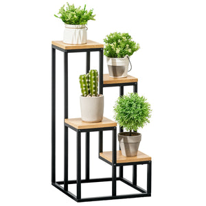 Support pour Plantes Étagère à Fleurs 4 Étagères Différentes Hauteurs Structure Acier - 34 x 34 x 66 cm