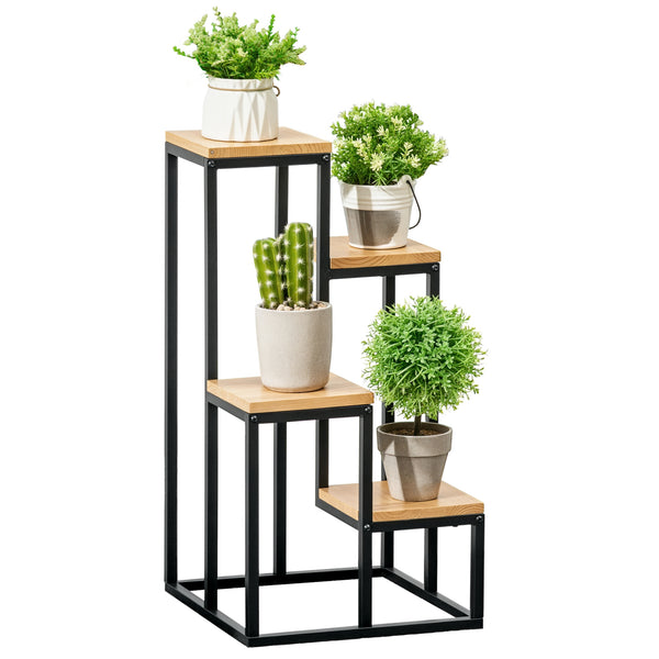 Support pour Plantes Étagère à Fleurs 4 Étagères Différentes Hauteurs Structure Acier - 34 x 34 x 66 cm