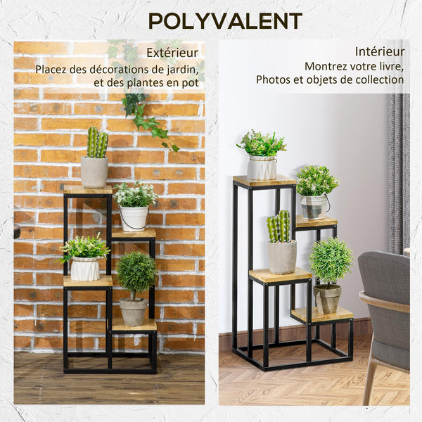 Support pour Plantes Étagère à Fleurs 4 Étagères Différentes Hauteurs Structure Acier - 34 x 34 x 66 cm