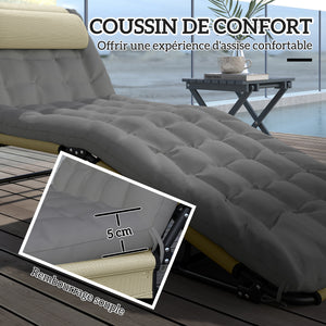Lot de 2 transats bains de soleil pliable avec dossier inclinable 4 positions - appui-tête et Matelas épais ultra confortable - tissu textilène et acier, crème