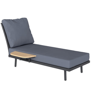 Chaise Longue de Jardin avec Coussins Lavables en Oléfine et Étagère Latérale, Cadre en Métal, Bain de Soleil pour Jardin et Terrasse, Gris