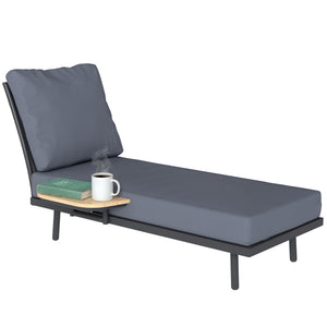 Chaise Longue de Jardin avec Coussins Lavables en Oléfine et Étagère Latérale, Cadre en Métal, Bain de Soleil pour Jardin et Terrasse, Gris