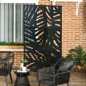 Panneau brise vue décoratif extérieur noir à motif végétal en métal - 122 x 45 x 198 cm
