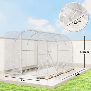 Serre de jardin tunnel 3 x 2 x 2 m 6 m² avec porte à charnières bâche en PE 150 g/m² pour Légumes Plantes Fleurs