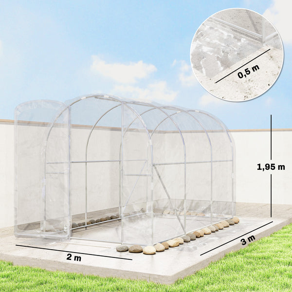 Serre de jardin tunnel 3 x 2 x 2 m 6 m² avec porte à charnières bâche en PE 150 g/m² pour Légumes Plantes Fleurs