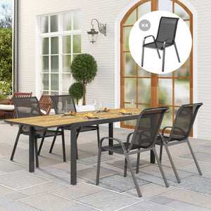Lot de 4 chaises de jardin, chaises empilables, dossier haut incliné, tissu en maille respirante, cadre en acier, noir