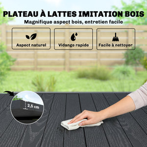 Table de jardin extensible en aluminium avec effet bois - table extérieur 4-6 personnes avec rallonge auto-stockée - mobilier de jardin design pour terrasse et balcon, 80-160 x 80 cm, noir
