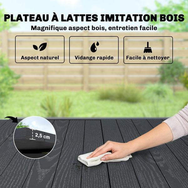 Table de jardin extensible en aluminium avec effet bois - table extérieur 4-6 personnes avec rallonge auto-stockée - mobilier de jardin design pour terrasse et balcon, 80-160 x 80 cm, noir