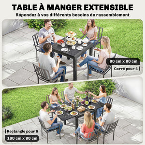Table de jardin extensible en aluminium avec effet bois - table extérieur 4-6 personnes avec rallonge auto-stockée - mobilier de jardin design pour terrasse et balcon, 80-160 x 80 cm, noir