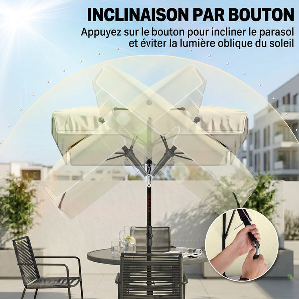 Parasol de jardin Parasol droit rectangulaire inclinable alu métal polyester haute densité 2 x 1,3 m beige clair