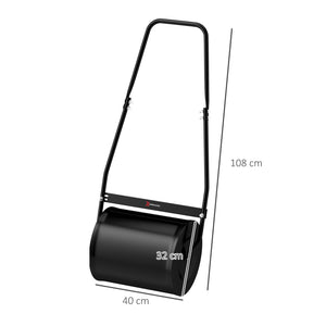 Rouleau à Gazon Jardin en Acier avec poignée dim. 47L x 32l x 105H cm lestage Max. 30 L Noir