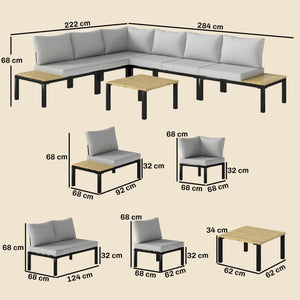 Salon de Jardin Modulaire 6 Pièces - Ensemble Canapé Extérieur Transformable en Lit - Mobilier de Jardin Design avec Table Basse et Plateaux Latéraux pour Terrasse et Patio, Gris Anthracite