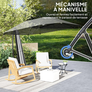 Parasol déporté, parasol de jardin extérieur Inclinable, avec Base, Manivelle, toile polyester 180 g/m², protection UV UPF50+, 304 x 260 x 245 cm, Gris Foncé