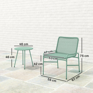 Salon de Jardin Extérieur 3 Pièces en Résine Tressée, Table de Jardin Ronde avec 2 Chaises, Pieds Ajustables, Cadre en Acier Galvanisé, Mobilier de Jardin pour Balcon Terrasse Patio, Vert