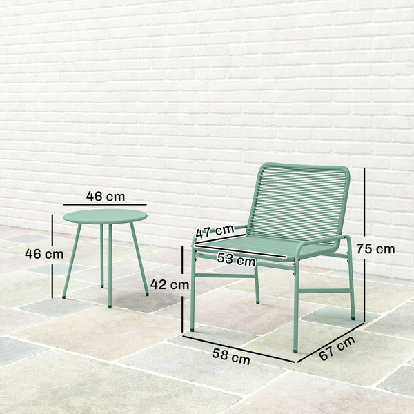 Salon de Jardin Extérieur 3 Pièces en Résine Tressée, Table de Jardin Ronde avec 2 Chaises, Pieds Ajustables, Cadre en Acier Galvanisé, Mobilier de Jardin pour Balcon Terrasse Patio, Vert
