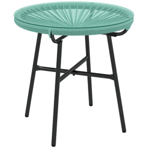 Table basse ronde de jardin en résine aspect rotin métal et plateau verre trempé Ø 50 x 50 cm vert