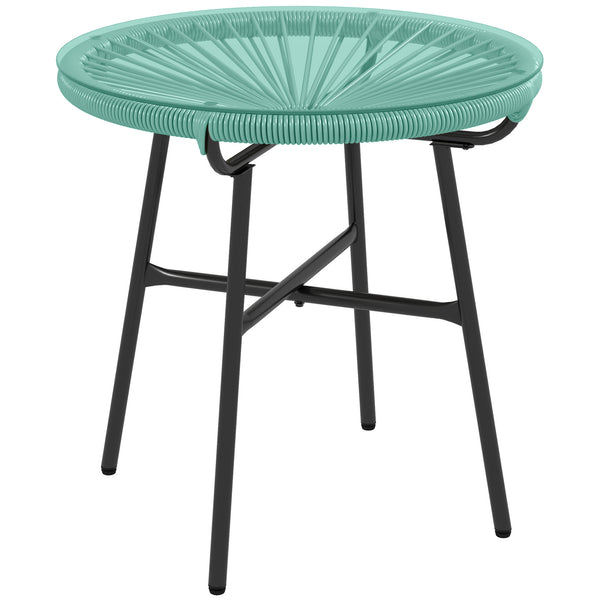 Table basse ronde de jardin en résine aspect rotin métal et plateau verre trempé Ø 50 x 50 cm vert