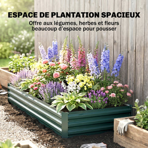 Carré Potager en Métal Modulable - Potager Surélevé 241x90,5x30cm en Acier Galvanisé - Jardinière Extérieur Anti-Rouille pour Légumes et Fleurs, Vert Foncé
