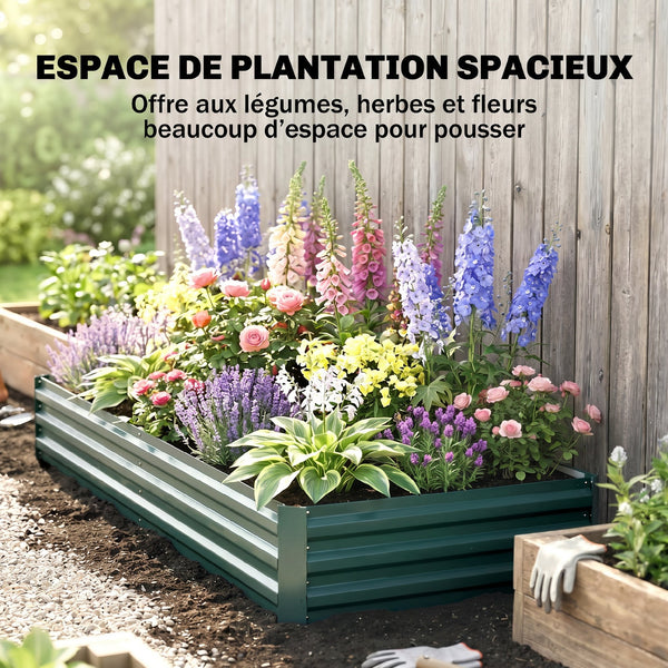 Carré Potager en Métal Modulable - Potager Surélevé 241x90,5x30cm en Acier Galvanisé - Jardinière Extérieur Anti-Rouille pour Légumes et Fleurs, Vert Foncé