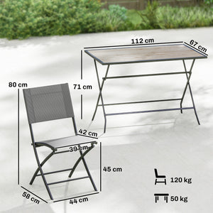Ensemble de Salle à Manger de Jardin 5 Pièces, Table et Chaises Pliantes, Mobilier d'Extérieur avec Sièges en Textilène, Gris