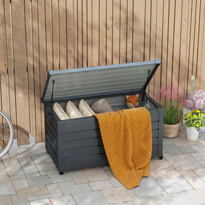 Coffre de rangement extérieur 311L coffre de jardin avec vérin à gaz, roulettes et poignée, en acier galvanisé, 120x62x66 cm, gris