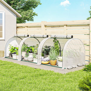 Mini Serre de Jardin Mini Serre Tunnel Serre à Tomates 3 x 1 x 0,8 m Acier Plastique Haute Densité Anti-UV 3 Portes avec Zip Enroulables Blanc