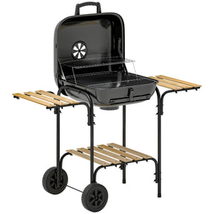 Barbecue charbon de bois chariot de cuisson avec surface de cuisson de 1840 cm², barbecue fumoir portable avec grille, couvercle, étagères et roues, pour camping pique-nique, noir