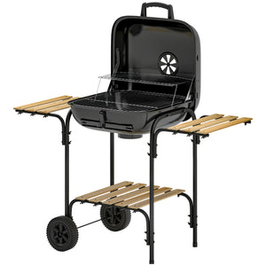 Barbecue charbon de bois chariot de cuisson avec surface de cuisson de 1840 cm², barbecue fumoir portable avec grille, couvercle, étagères et roues, pour camping pique-nique, noir