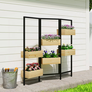 Séparateur de pièce avec 6 bacs à plantes, paravent extérieur pliable à 3 panneaux avec trou de drainage et doublure, pour l'intérieur et l'extérieur, patio, balcon, salon, bois naturel