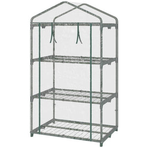 Serre de jardin avec étagères 3 niveaux, serre de balcon, bâche renforcée PVC, châssis en acier, porte zippée enroulable, pour légumes plantes fleurs, 69 x 49 x 125 cm, transparent