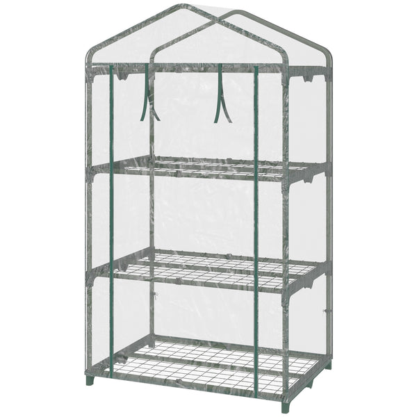 Serre de jardin avec étagères 3 niveaux, serre de balcon, bâche renforcée PVC, châssis en acier, porte zippée enroulable, pour légumes plantes fleurs, 69 x 49 x 125 cm, transparent