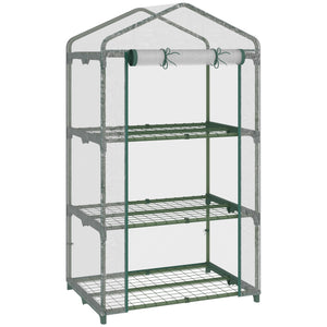 Serre de jardin avec étagères 3 niveaux, serre de balcon, bâche renforcée PVC, châssis en acier, porte zippée enroulable, pour légumes plantes fleurs, 69 x 49 x 125 cm, transparent