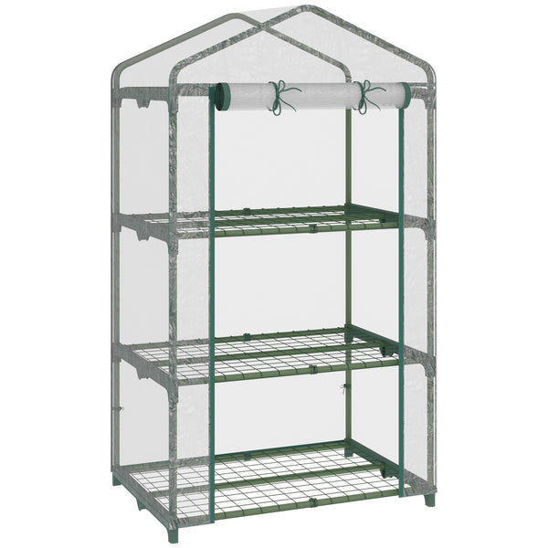 Serre de jardin avec étagères 3 niveaux, serre de balcon, bâche renforcée PVC, châssis en acier, porte zippée enroulable, pour légumes plantes fleurs, 69 x 49 x 125 cm, transparent