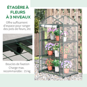 Serre de jardin avec étagères 3 niveaux, serre de balcon, bâche renforcée PVC, châssis en acier, porte zippée enroulable, pour légumes plantes fleurs, 69 x 49 x 125 cm, transparent