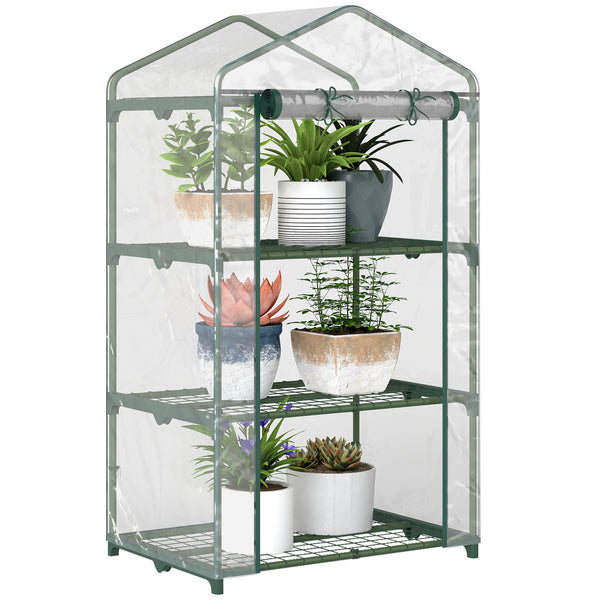 Serre de jardin avec étagères 3 niveaux, serre de balcon, bâche renforcée PVC, châssis en acier, porte zippée enroulable, pour légumes plantes fleurs, 69 x 49 x 125 cm, transparent