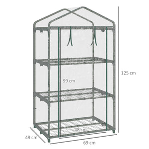 Serre de jardin avec étagères 3 niveaux, serre de balcon, bâche renforcée PVC, châssis en acier, porte zippée enroulable, pour légumes plantes fleurs, 69 x 49 x 125 cm, transparent