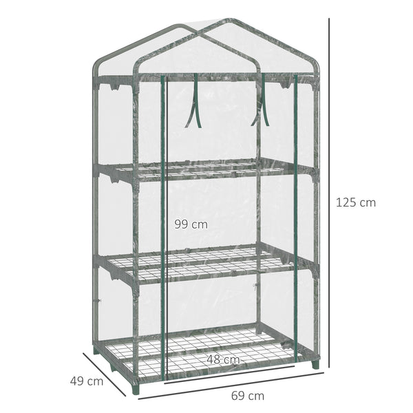 Serre de jardin avec étagères 3 niveaux, serre de balcon, bâche renforcée PVC, châssis en acier, porte zippée enroulable, pour légumes plantes fleurs, 69 x 49 x 125 cm, transparent