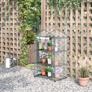 Serre de jardin avec étagères 3 niveaux, serre de balcon, bâche renforcée PVC, châssis en acier, porte zippée enroulable, pour légumes plantes fleurs, 69 x 49 x 125 cm, transparent