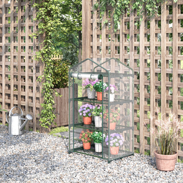 Serre de jardin avec étagères 3 niveaux, serre de balcon, bâche renforcée PVC, châssis en acier, porte zippée enroulable, pour légumes plantes fleurs, 69 x 49 x 125 cm, transparent