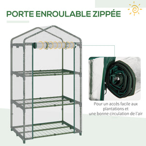 Serre de jardin avec étagères 3 niveaux, serre de balcon, bâche renforcée PVC, châssis en acier, porte zippée enroulable, pour légumes plantes fleurs, 69 x 49 x 125 cm, transparent